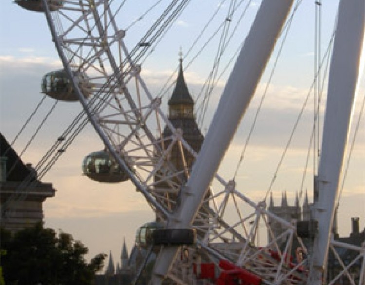 View of the The London Eye with the Houses of Parliament in the background